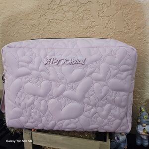 Betsey Johnson Pink Heart-Patterned Cosmetic Case
